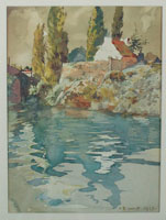 Trees & House on Riverbank