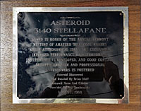 Asteriod 3140 Stellafane Plaque